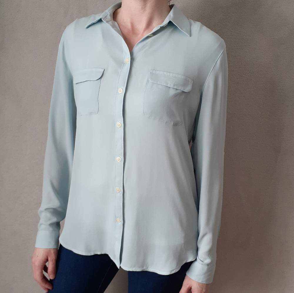 LOFT Light Blue Sheer Blouse - Picture 1 of 3